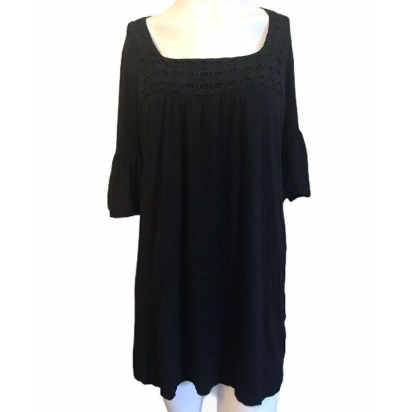 Cha Cha Vente Medium Black Tunic Crochet Bell Slee - Picture 1 of 4